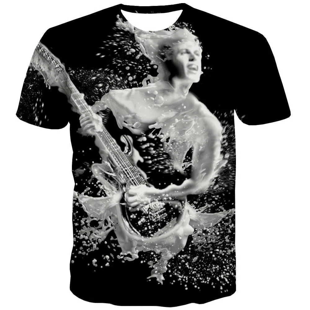 Guitar T shirts Men Music T-shirts 3d Wooden T shirts Funny Metal Shirt Print