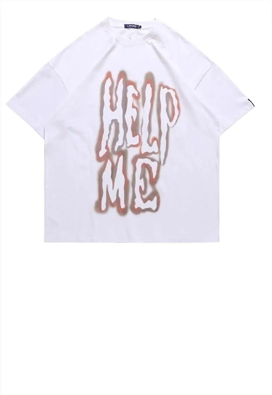 Help me t-shirt grunge slogan tee retro punk top in white