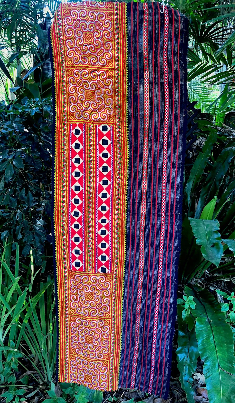 Hmong embroidered appliqued hemp and cotton fabric