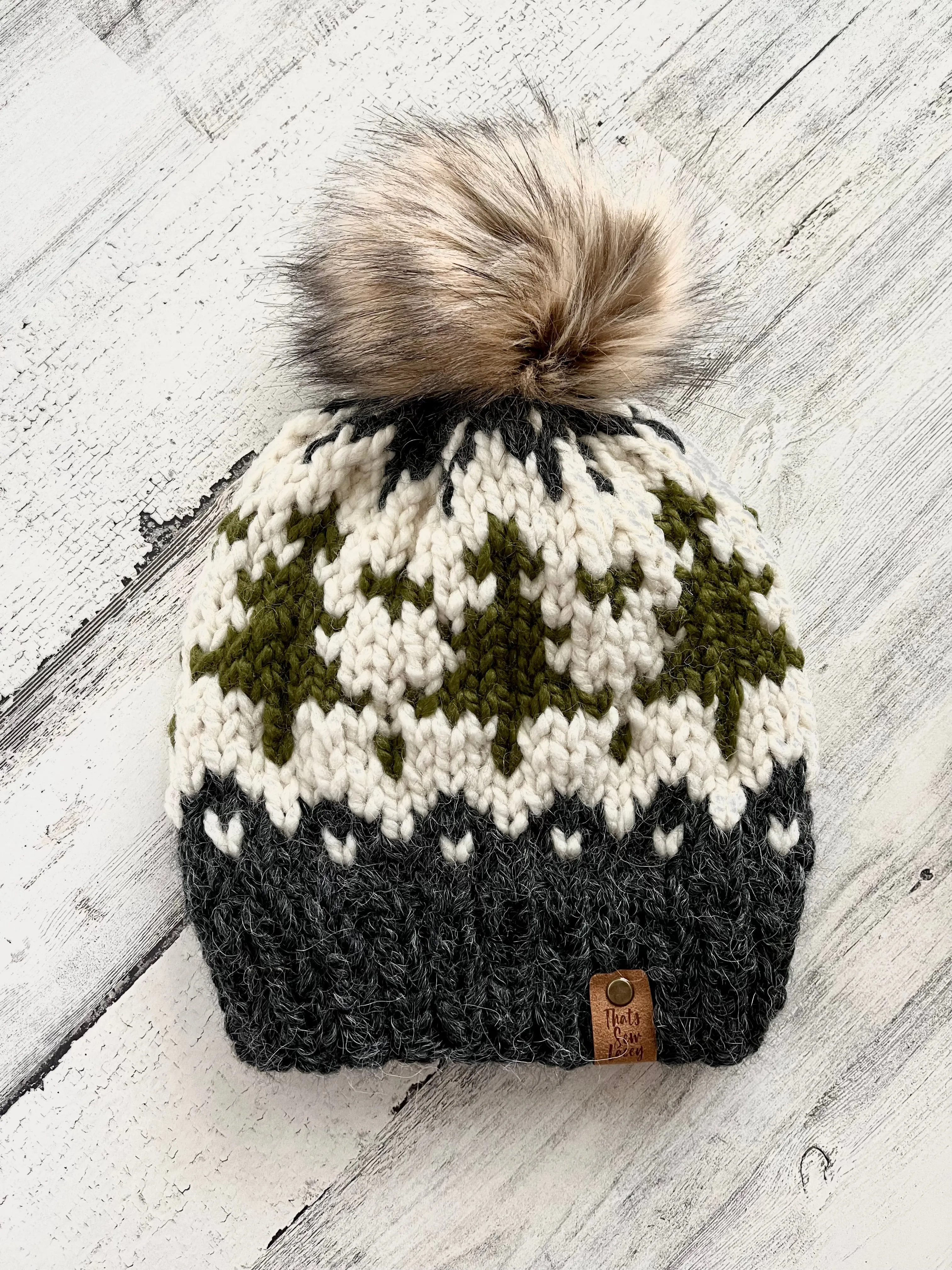 Holiday Tree Beanie with Faux Fur Pom