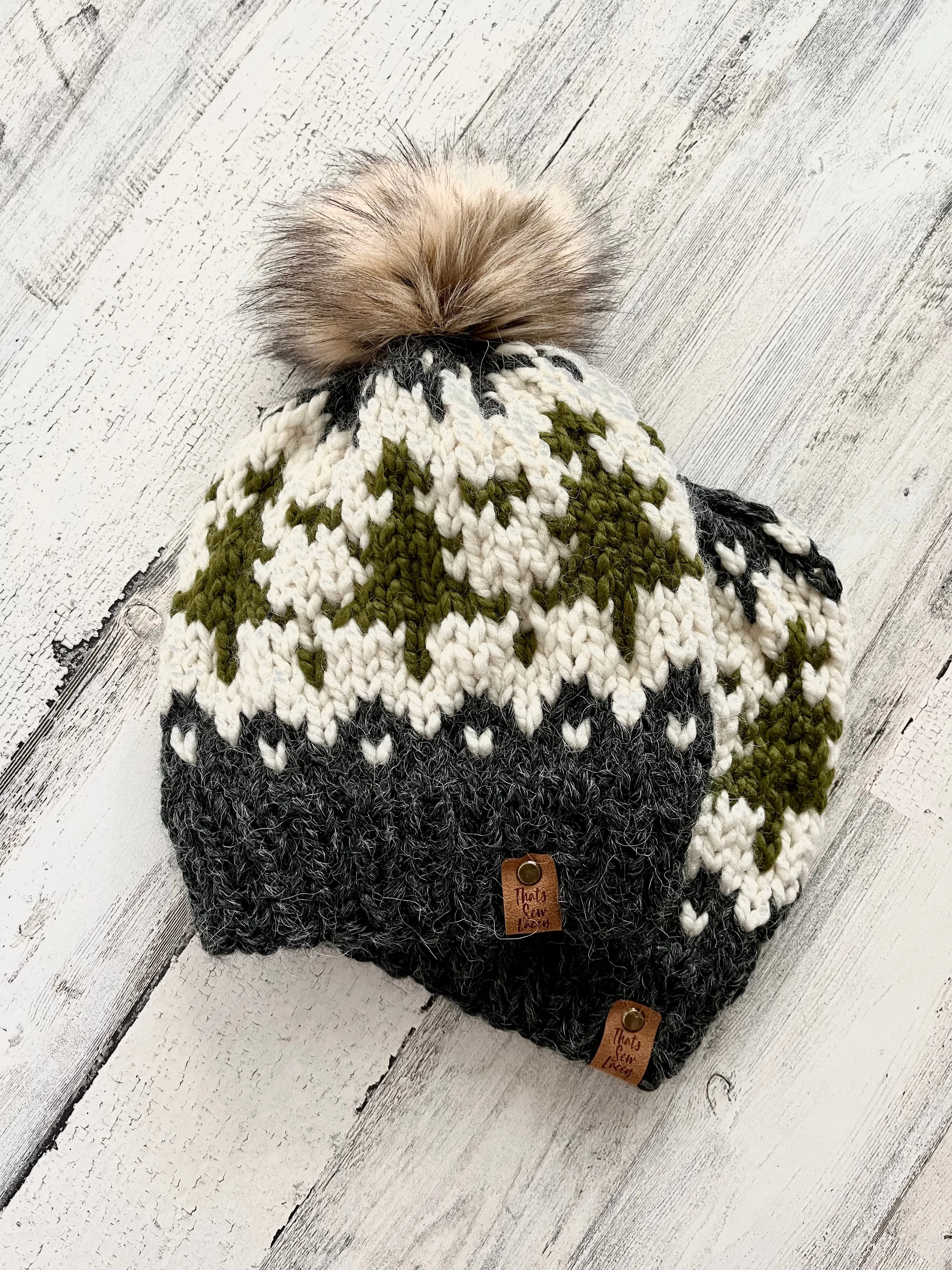 Holiday Tree Beanie with Faux Fur Pom