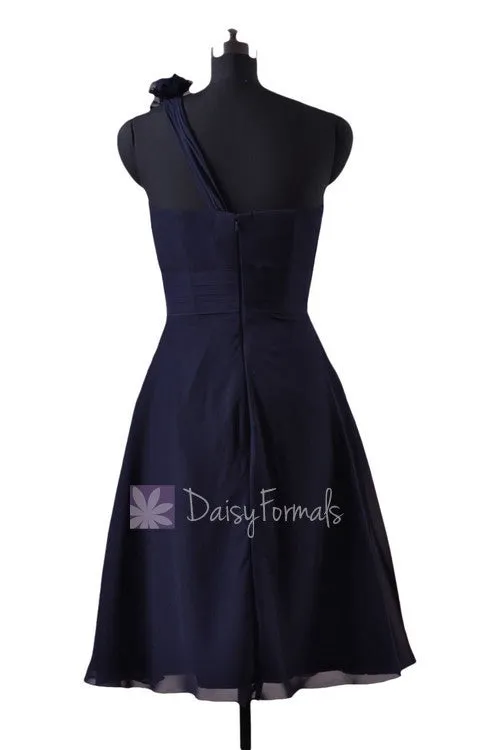 In stock,Ready to Ship - Short One Shoulder Navy Bridesmaid Dress(BM10358B) - (#35 Navy, Sz6)