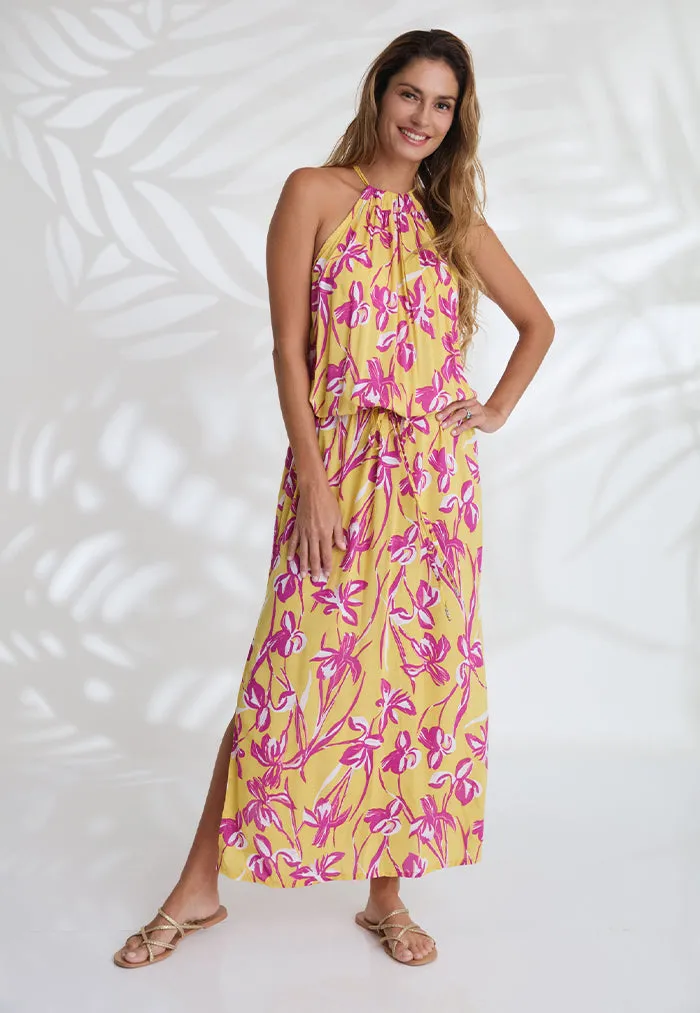 Indii Breeze Susan Halter Maxi Dress - Daffodil