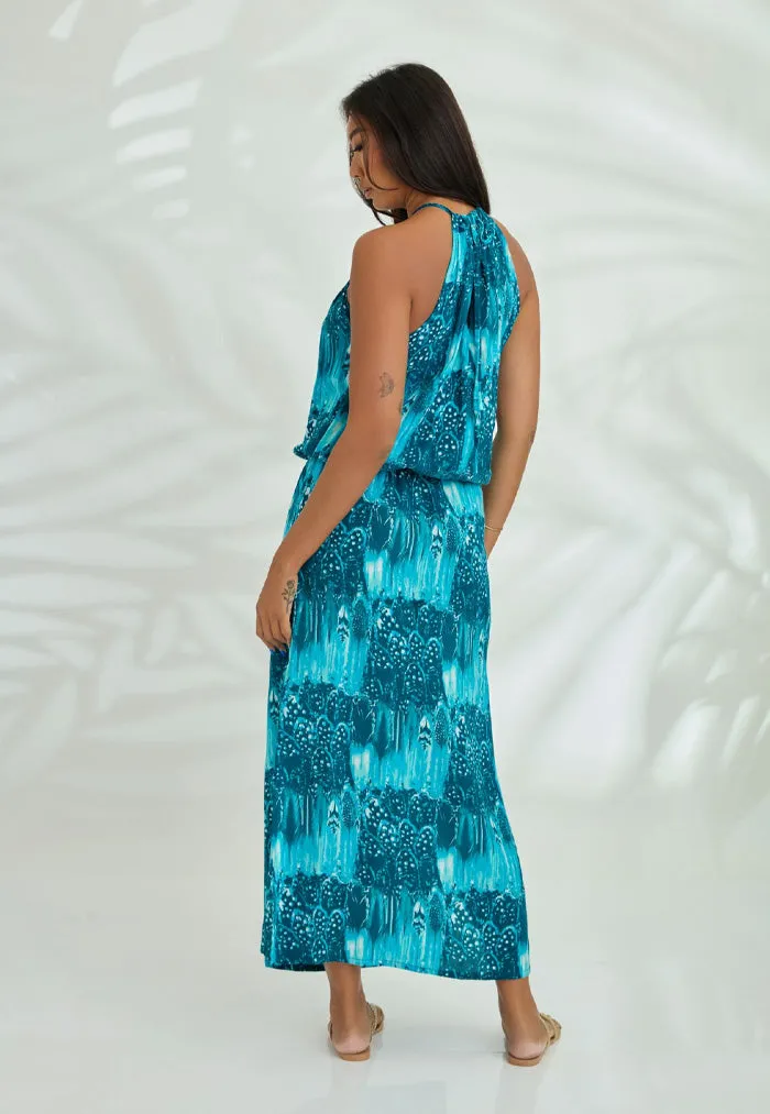 Indii Breeze Susan Halter Maxi Dress - Dove Blue