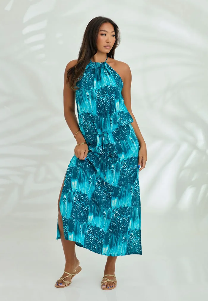 Indii Breeze Susan Halter Maxi Dress - Dove Blue