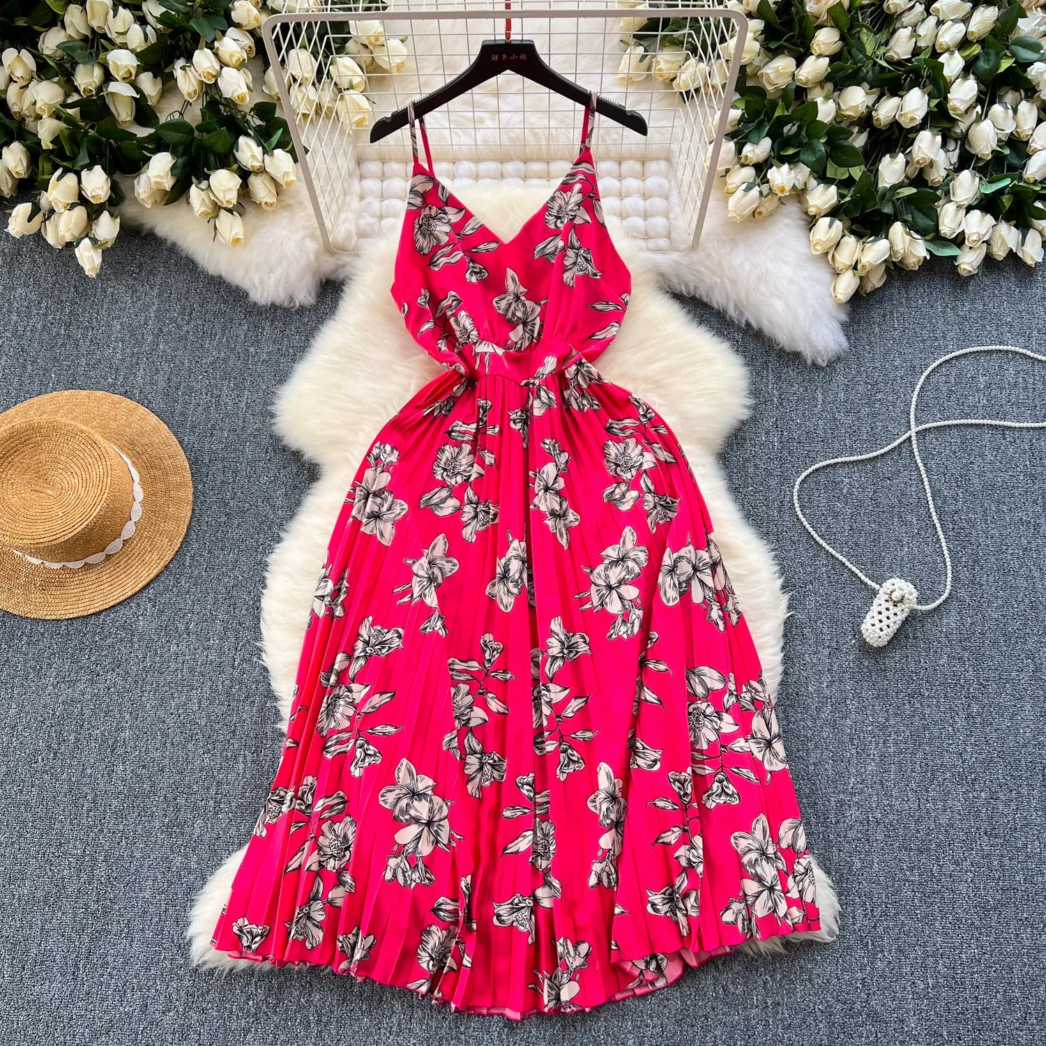 Irregular Design Floral Slip Dress