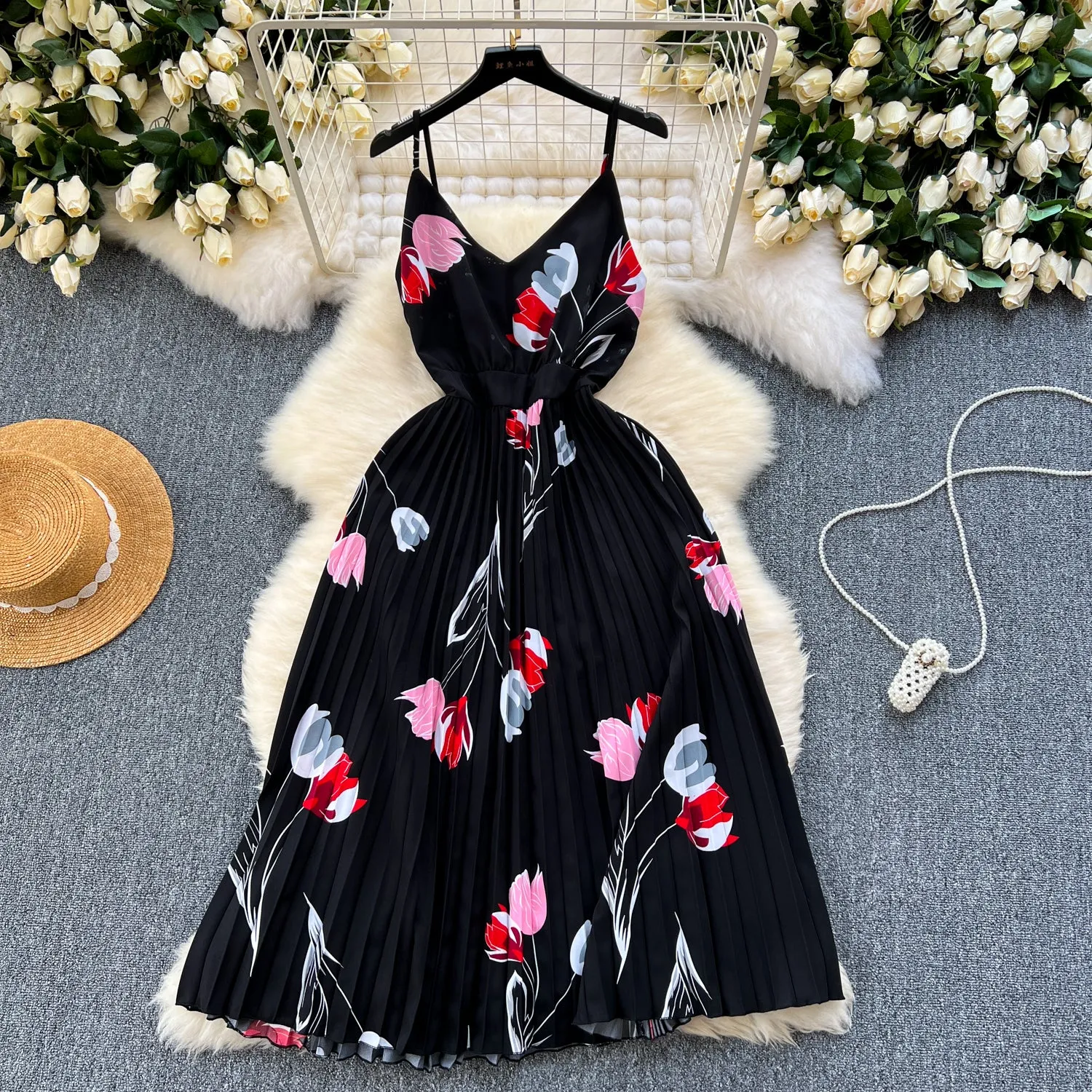 Irregular Design Floral Slip Dress