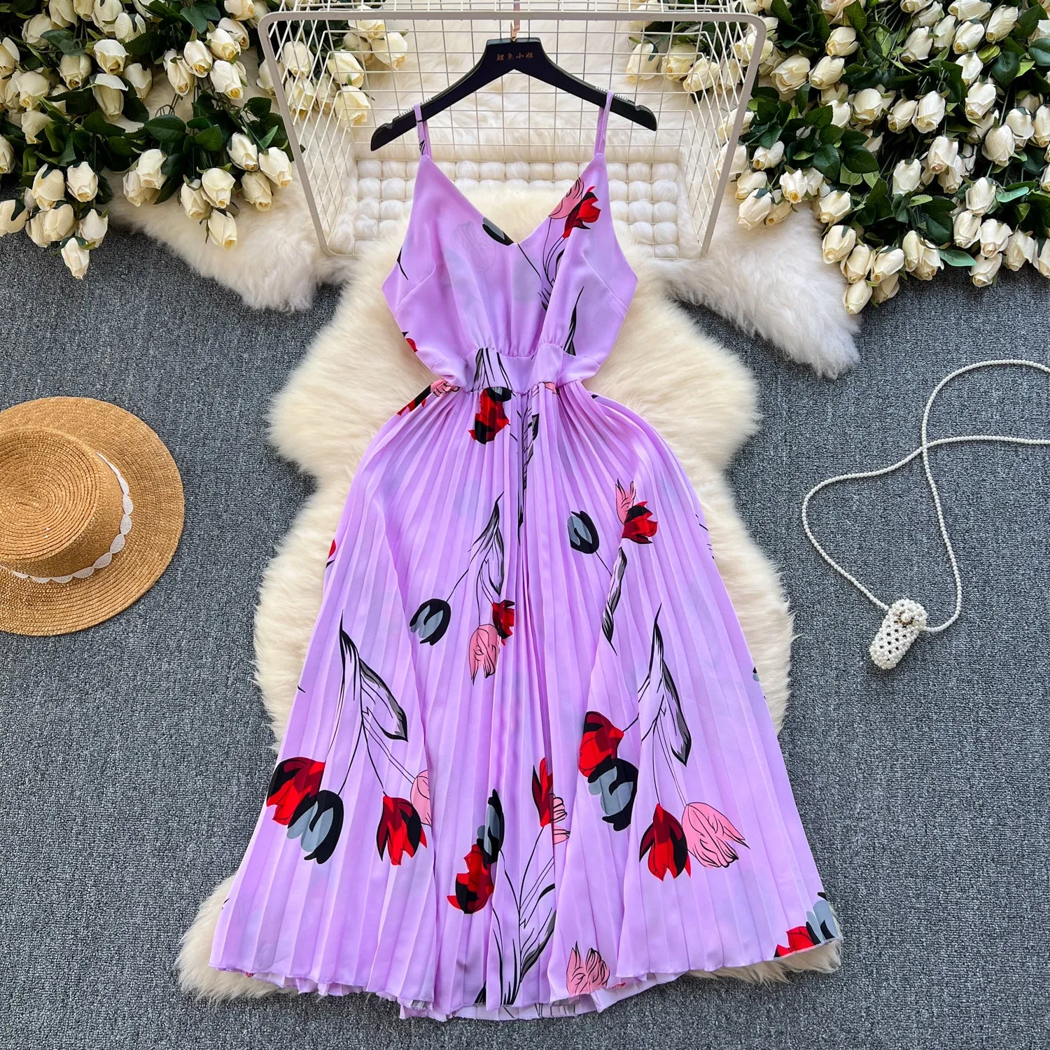 Irregular Design Floral Slip Dress