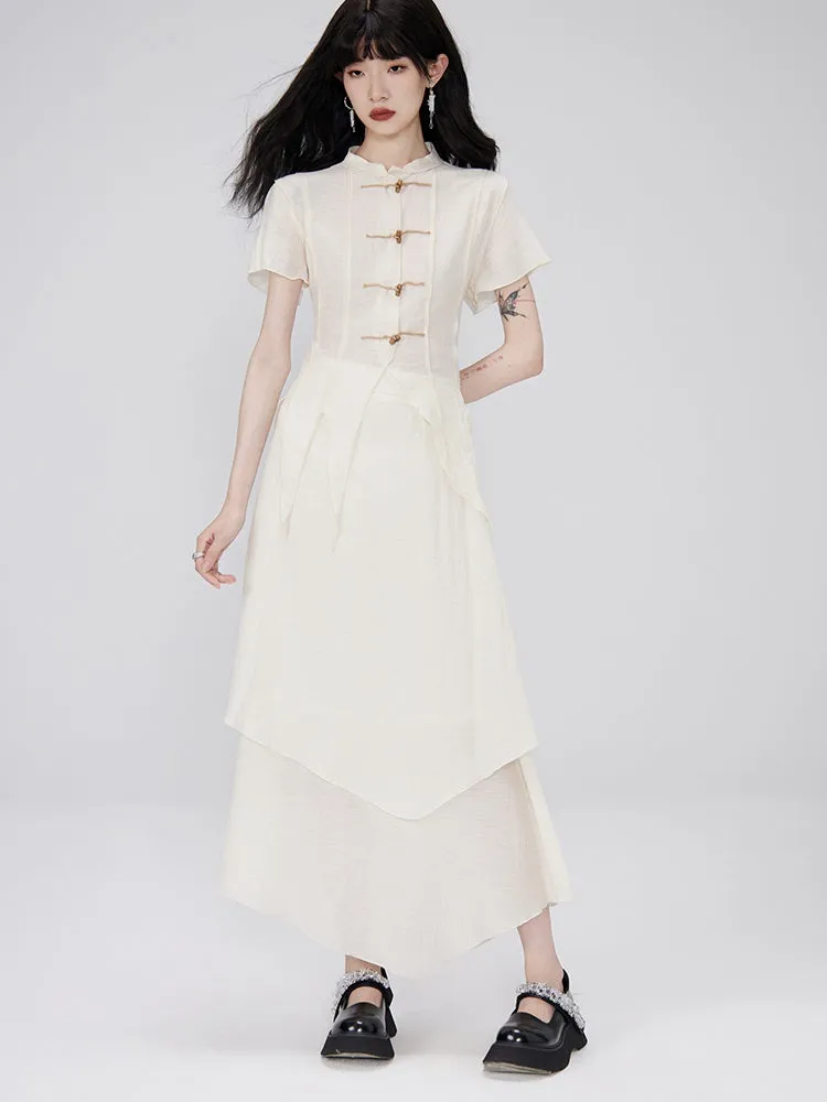 Irregular Hem Sheer Shirt ＆ Layered Design Skirt