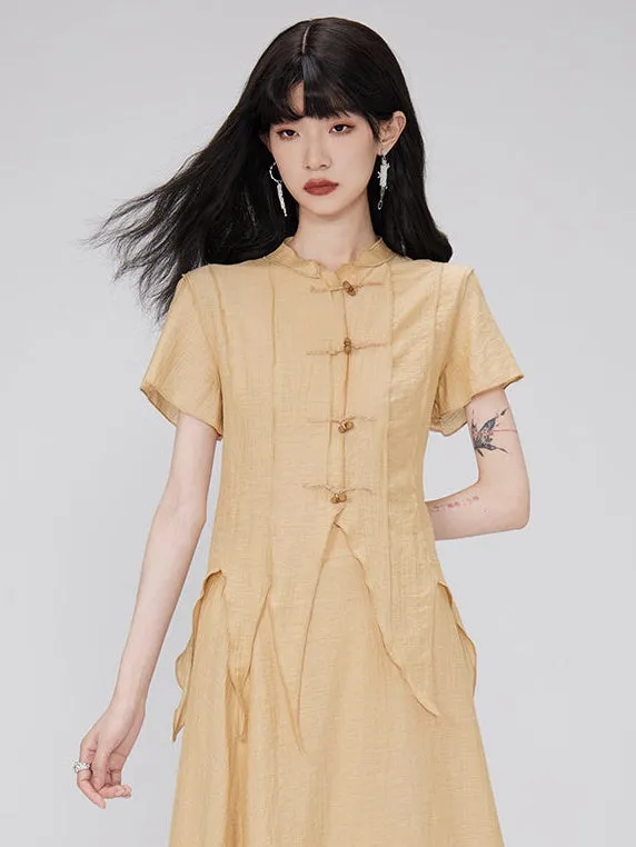 Irregular Hem Sheer Shirt ＆ Layered Design Skirt