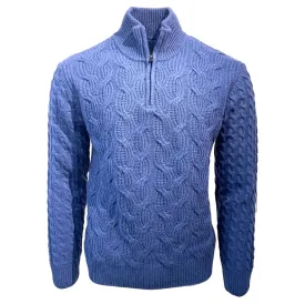 Italian-Made Quarter-Zip Rope Knit Wool Blend Sweater in Indigo by Viyella