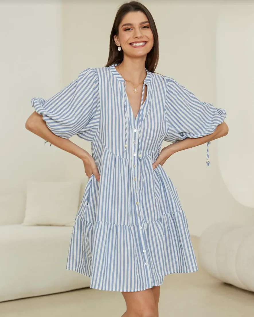 Jayla Dress - Big Blue Stripes