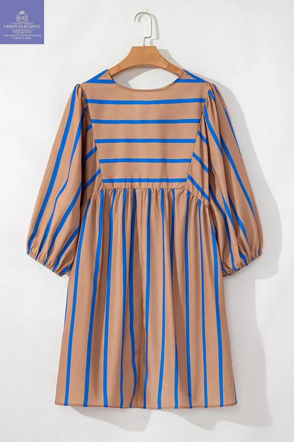 Khaki Stripe 3/4 Sleeve Plus Size Dress