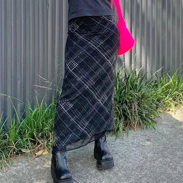 Layered Checked Midi Skirt