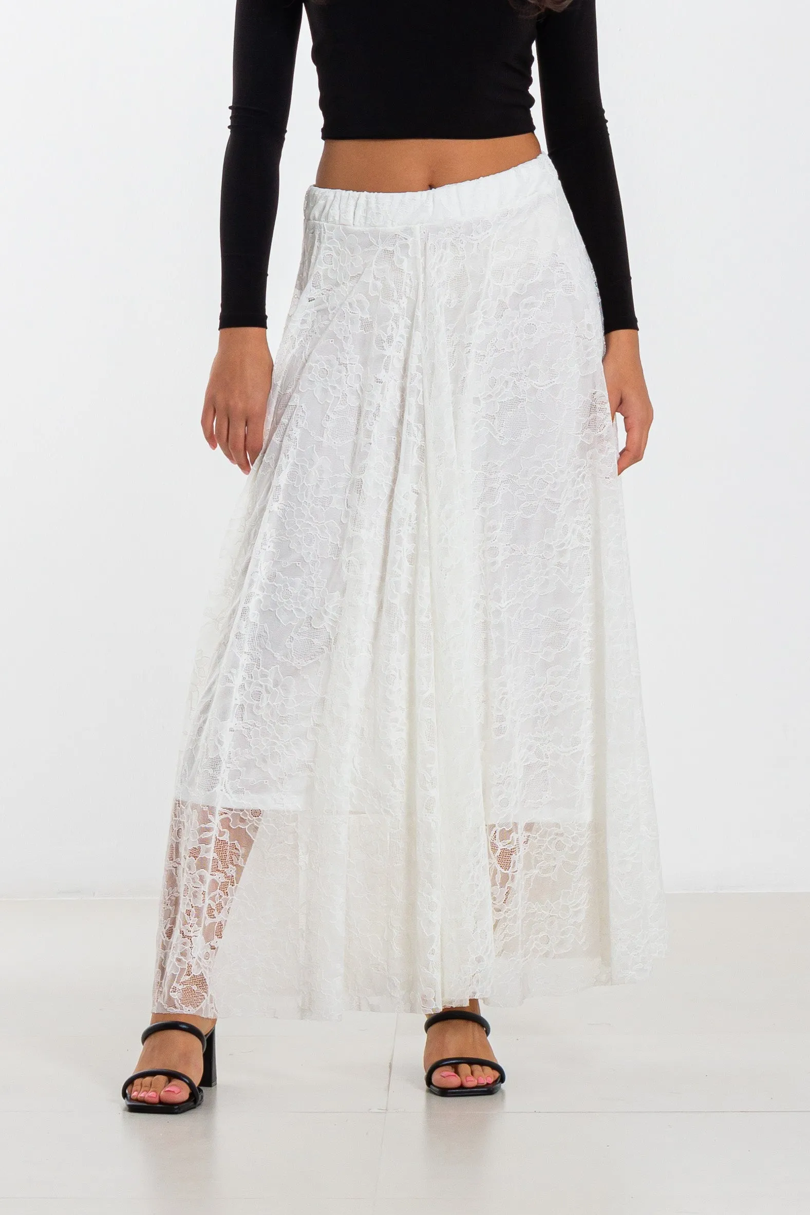 LAYERED LACE MIDI SKIRT