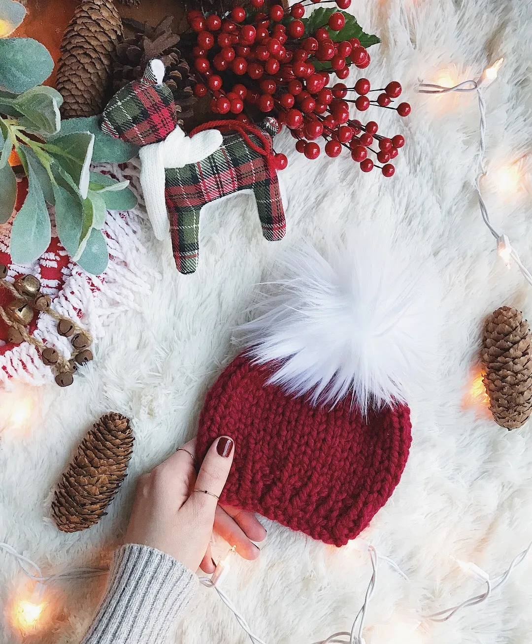 LIMITED EDITION Holiday Mommy and Me SET Beanie w/ Faux Fur Pom