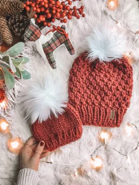 LIMITED EDITION Holiday Mommy and Me SET Beanie w/ Faux Fur Pom