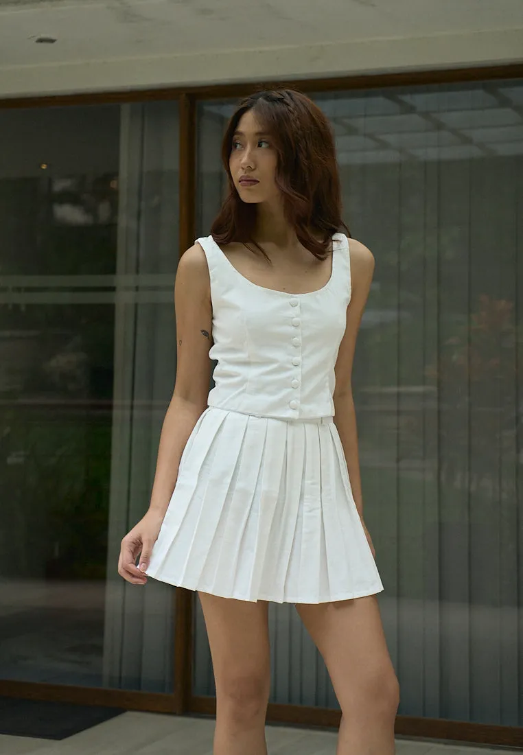 Martha In Oat Elastic Waist Pleated Mini Skirt