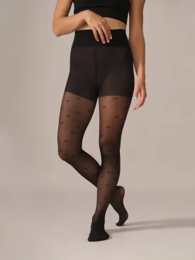 Micro Bow Pattern Smoothing Waistband Tights in Black