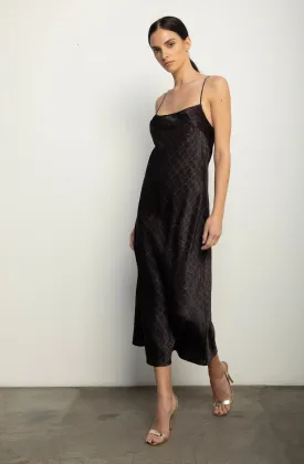 Midi Slip Dress   Black Croc Silk