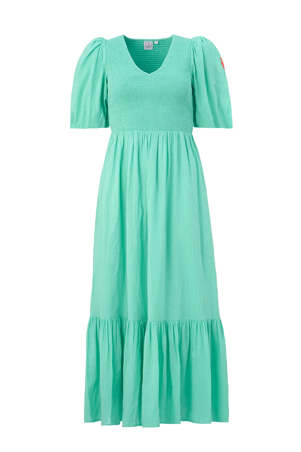 Mint Green Dobby Self Stripe Shirred Puff Sleeve Maxi Dress