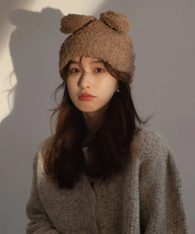 Modern White Rabbit Ears Warm Knit Bonnie Hat LY538