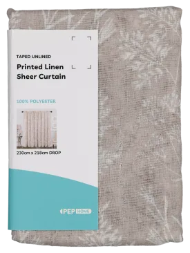 Natural Printed Linen Sheer Curtain Wide