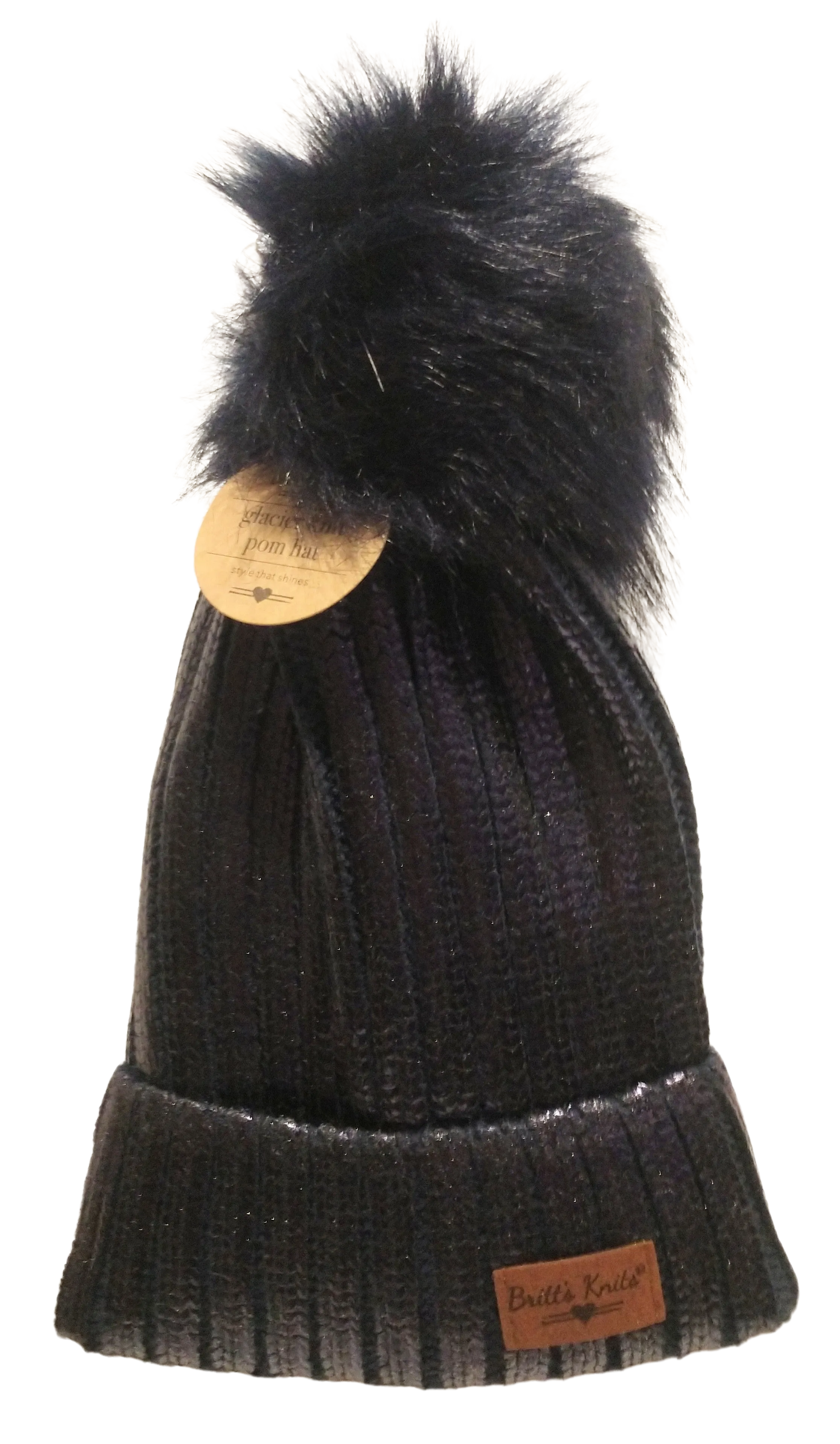 Navy Blue Ladie's Glacier Knit Pom Hat one size