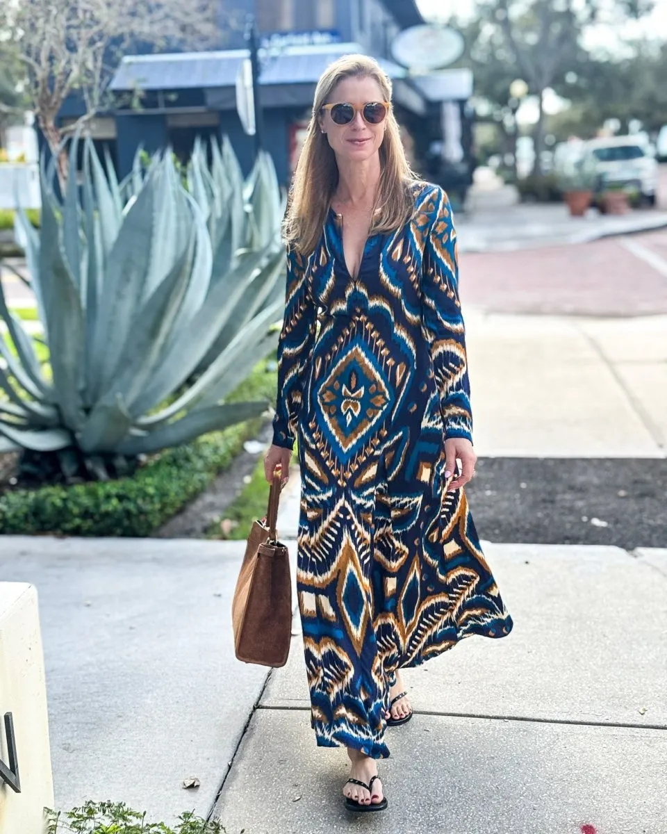 Pineapple Ikat Blue Maxi Dress