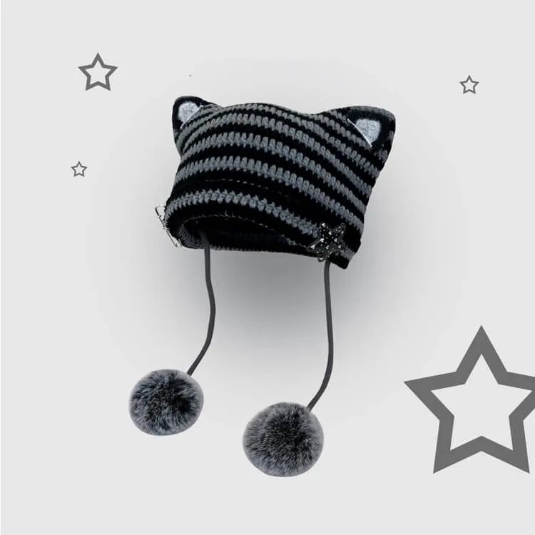 Pompon y2k cat ears hat