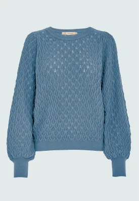 Rosalia Puff Sleeve Knit Pullover - Allure Blue