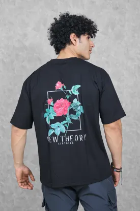 Rose Struck Oversize T-shirt- Black