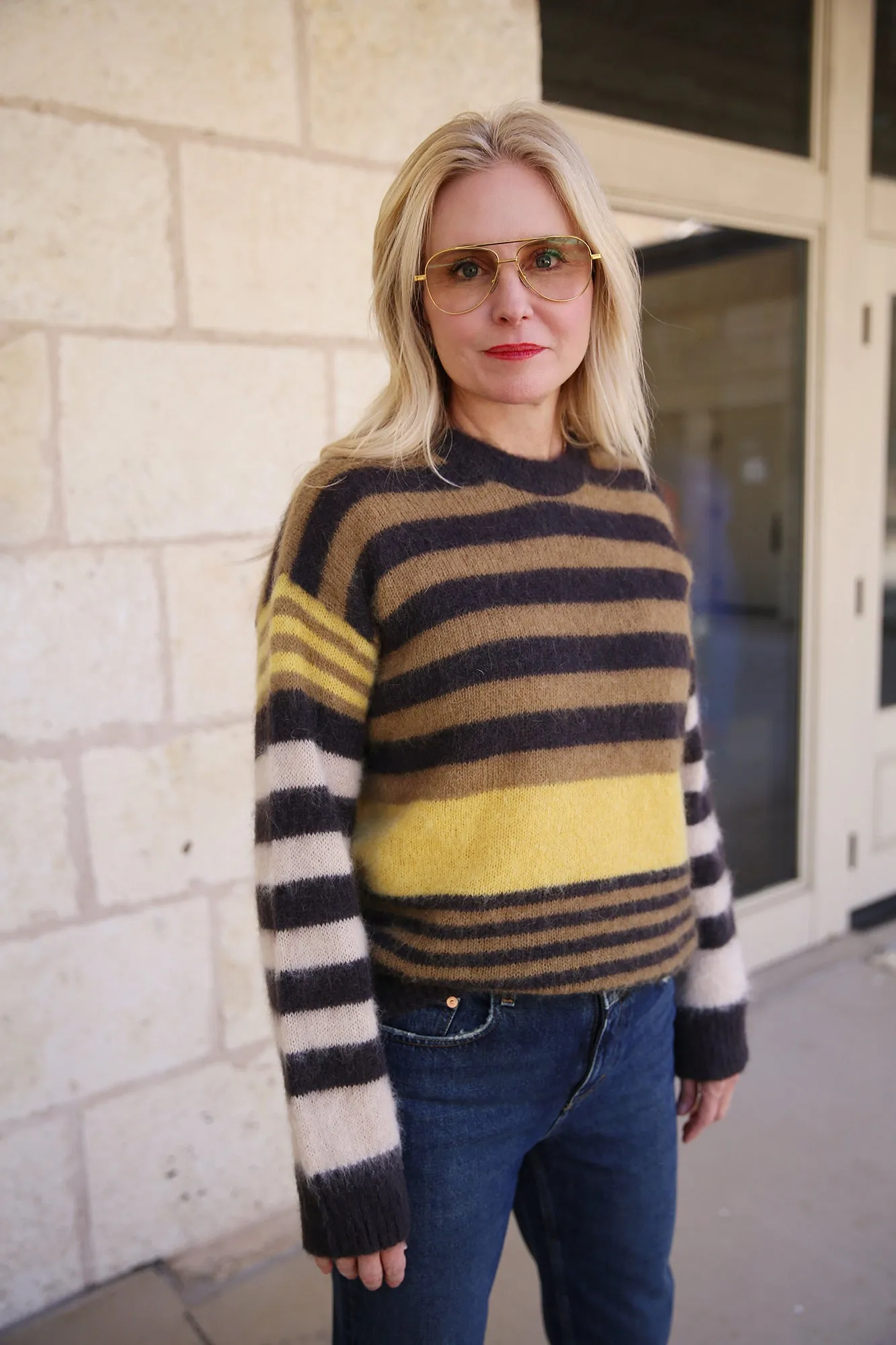 Striped Crewneck Mohair Mix Jumper Multi Color