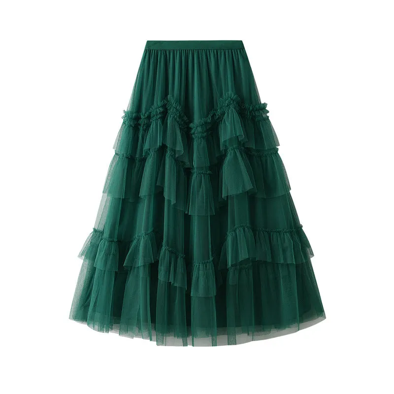 Summer New Mesh Fluffy Skirt Layered Women Skirt 758