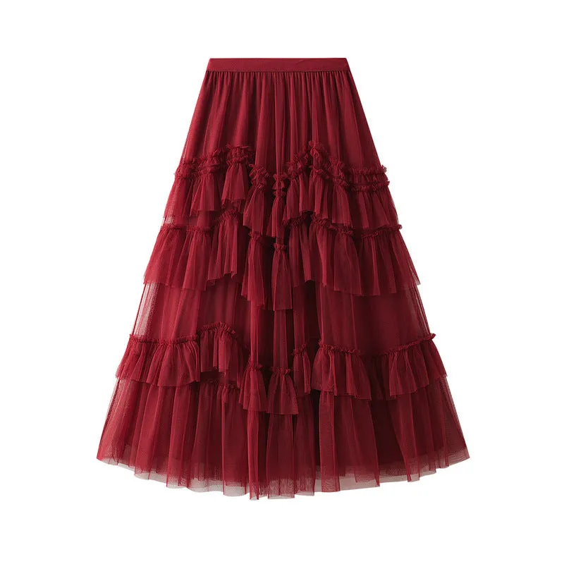 Summer New Mesh Fluffy Skirt Layered Women Skirt 758