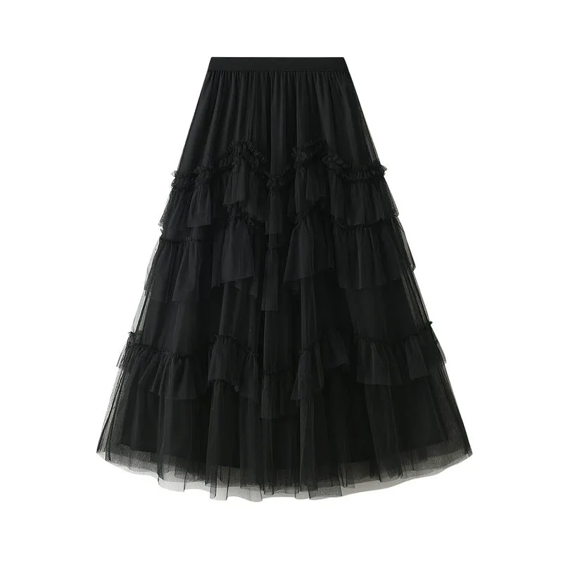 Summer New Mesh Fluffy Skirt Layered Women Skirt 758