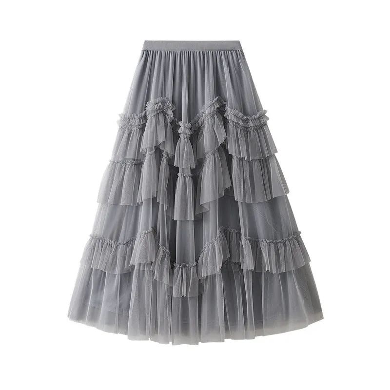 Summer New Mesh Fluffy Skirt Layered Women Skirt 758