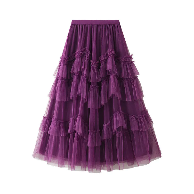 Summer New Mesh Fluffy Skirt Layered Women Skirt 758