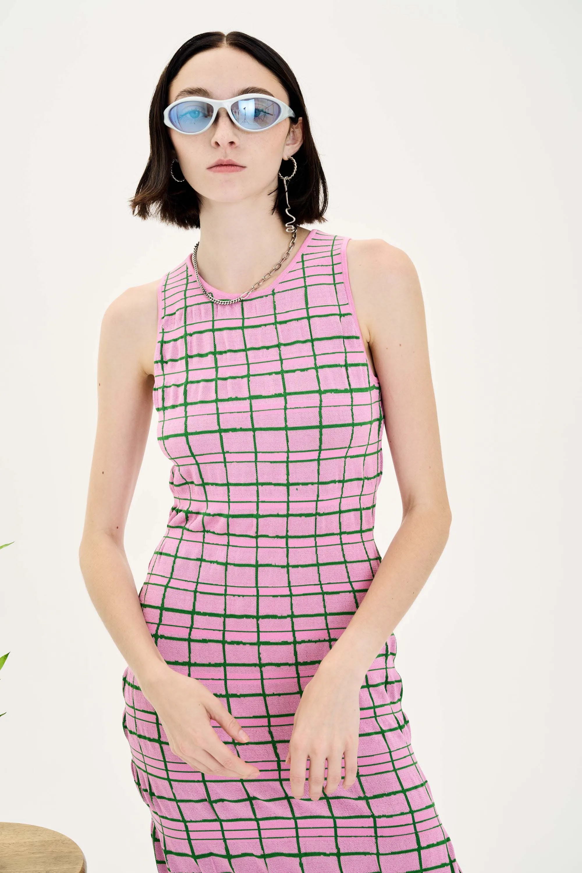 UME PLAID PRINT MAXI TANK DRESS