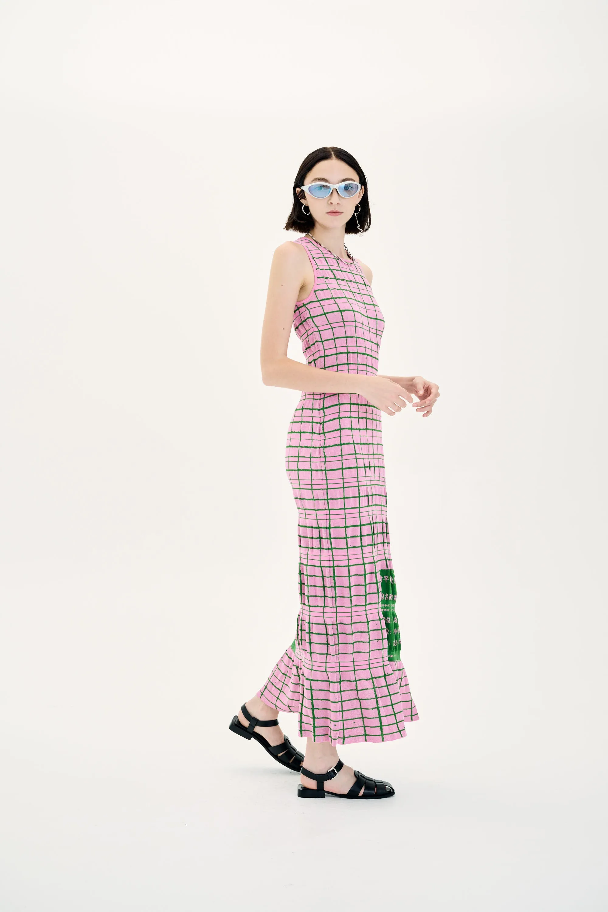 UME PLAID PRINT MAXI TANK DRESS