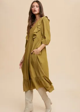 Vienna Olive Midi Dress