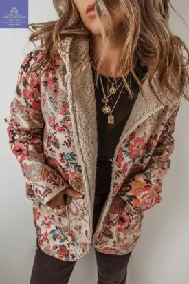 Vintage Paisley Floral Sherpa Lined Jacket