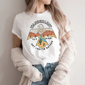 Wanderlust T Shirt In White Beige Or Gray Southwestern Thunderbird "Get Lost In Nature" Desert Mountains Cactus Sunset Graphics Sizes XS Small Medium Large Or XL