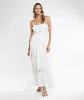 White Cotton Spaghetti Straps Slip-on Maxi Dress