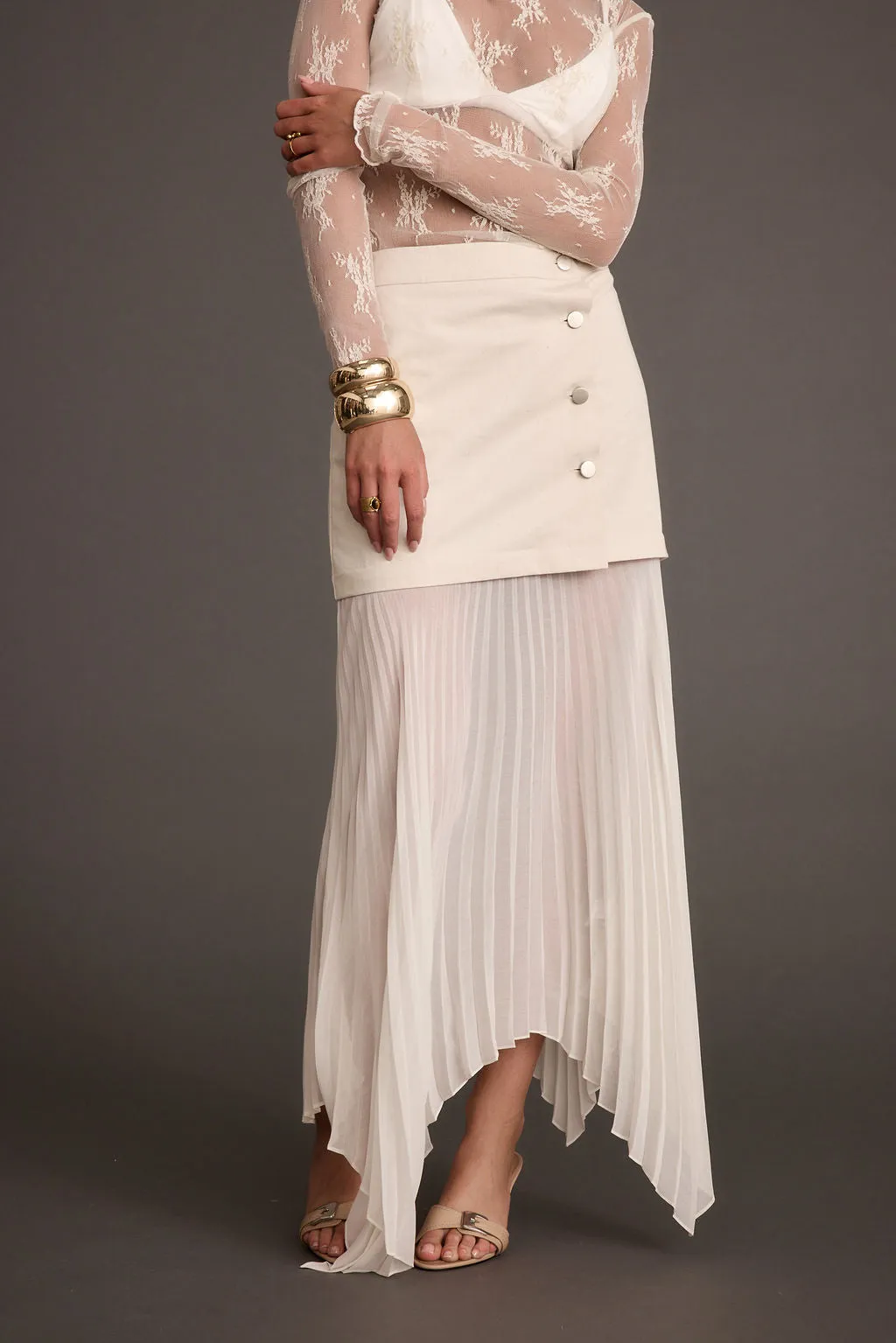 Whitney Bone Layered Pleated Maxi Skirt