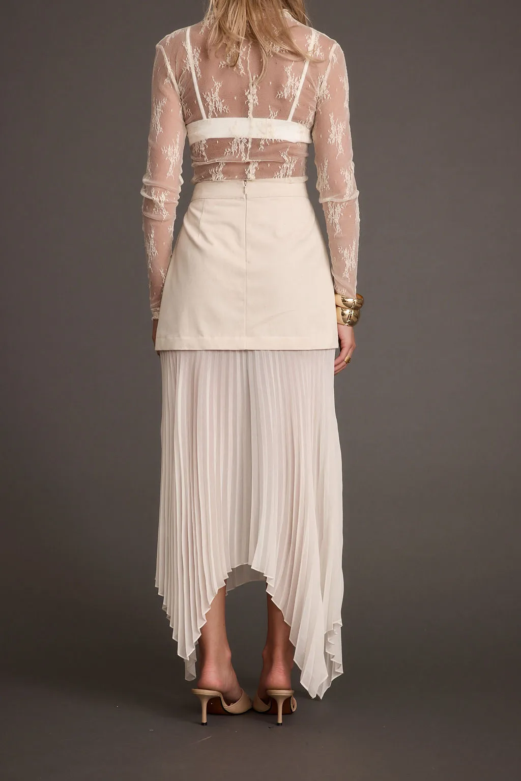 Whitney Bone Layered Pleated Maxi Skirt