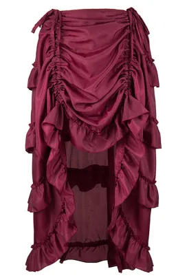 Wine Red High-Low Steampunk Skirt