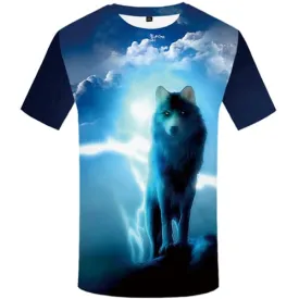 Wolf T shirt Men Lightning T-shirt 3d Animal Tshirt Anime Blue Tshirts Print Cloud T shirts Funny Mens Clothing Short Sleeve