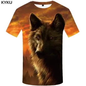 Wolf T-shirts Men Forest T-shirt 3d Animal T shirts Funny Yellow Tshirt Anime Harajuku Tshirts Print Mens Clothing Short Sleeve