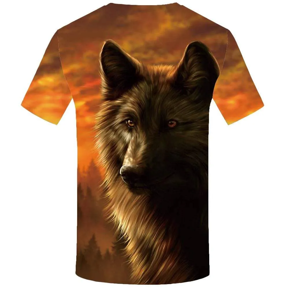 Wolf T-shirts Men Forest T-shirt 3d Animal T shirts Funny Yellow Tshirt Anime Harajuku Tshirts Print Mens Clothing Short Sleeve